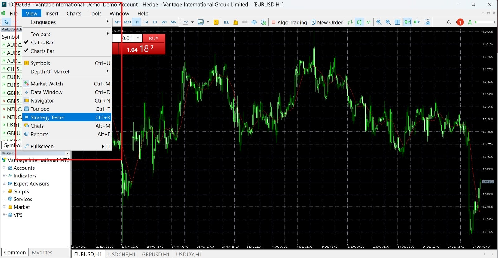 MetaTrader platform and Strategy Tester tool