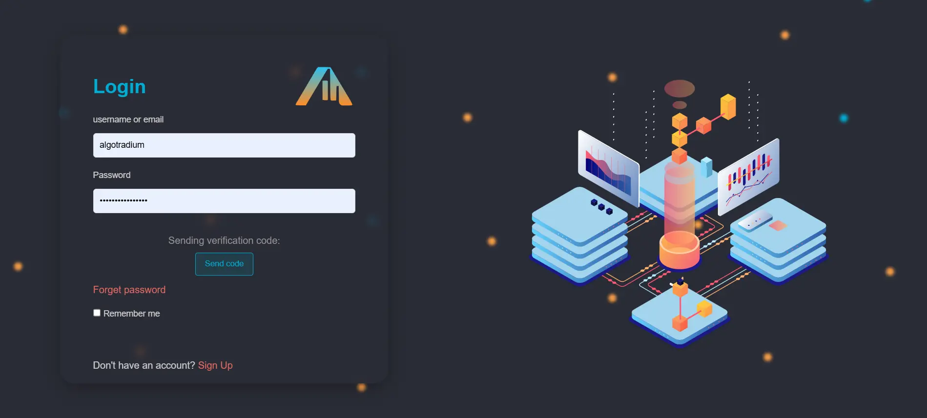 Algotradium login page