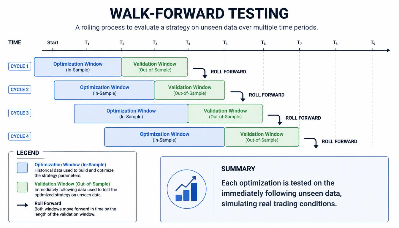 Walk-forward analysis diagram showing rolling windows