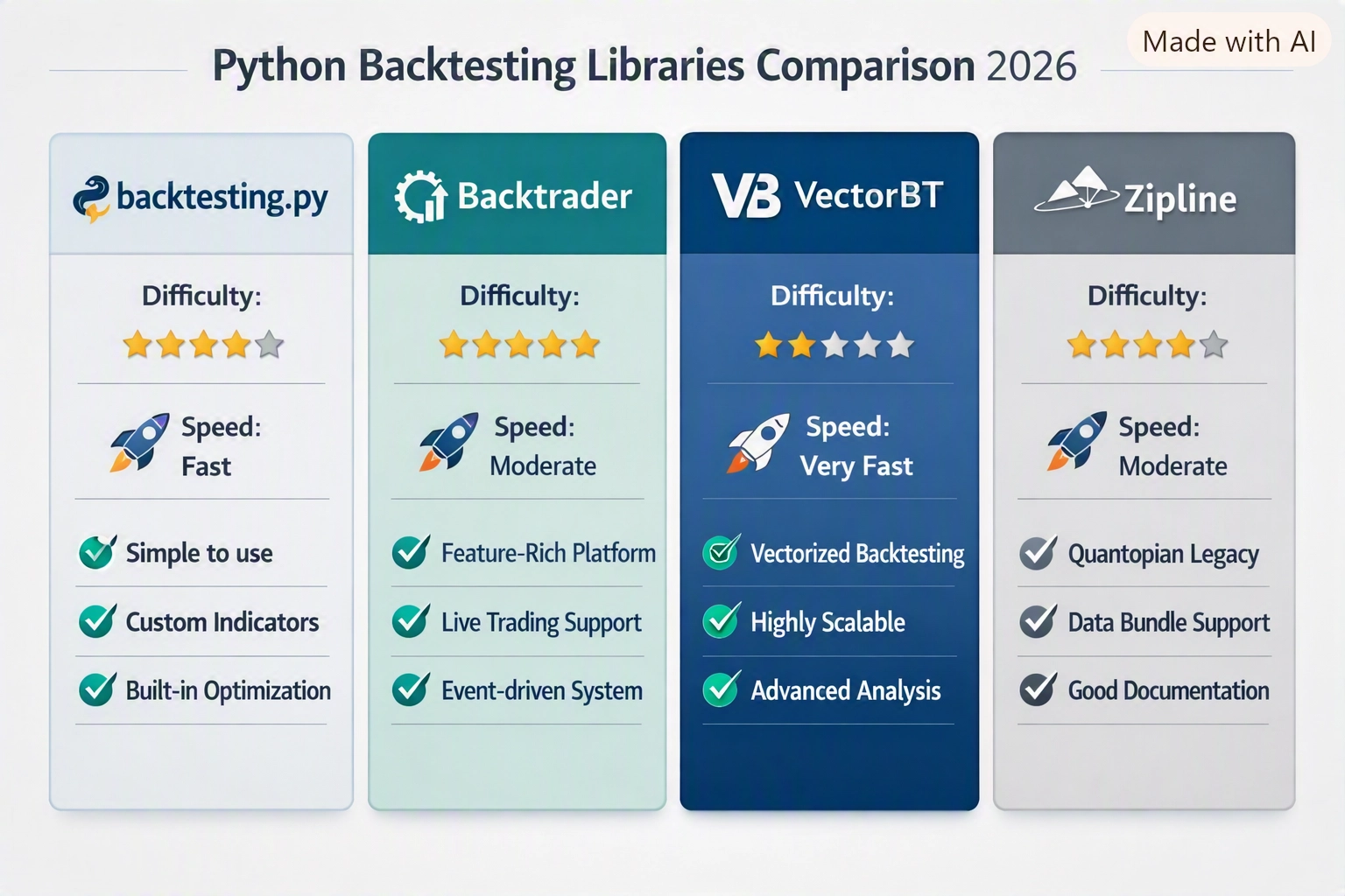 Zipline vs. Backtrader feature comparison chart